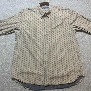 ENRO Button Up Shirt Mens Lg Brown Geometric Pattern Long Sleeve Collared Casual